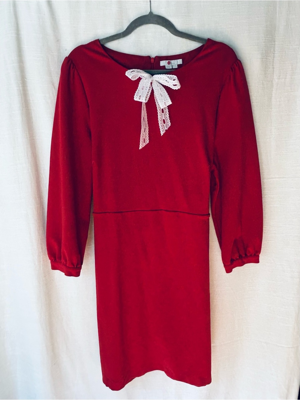 Boden Red Dress with Front (or Back) Tie with White Lace Bow Accent